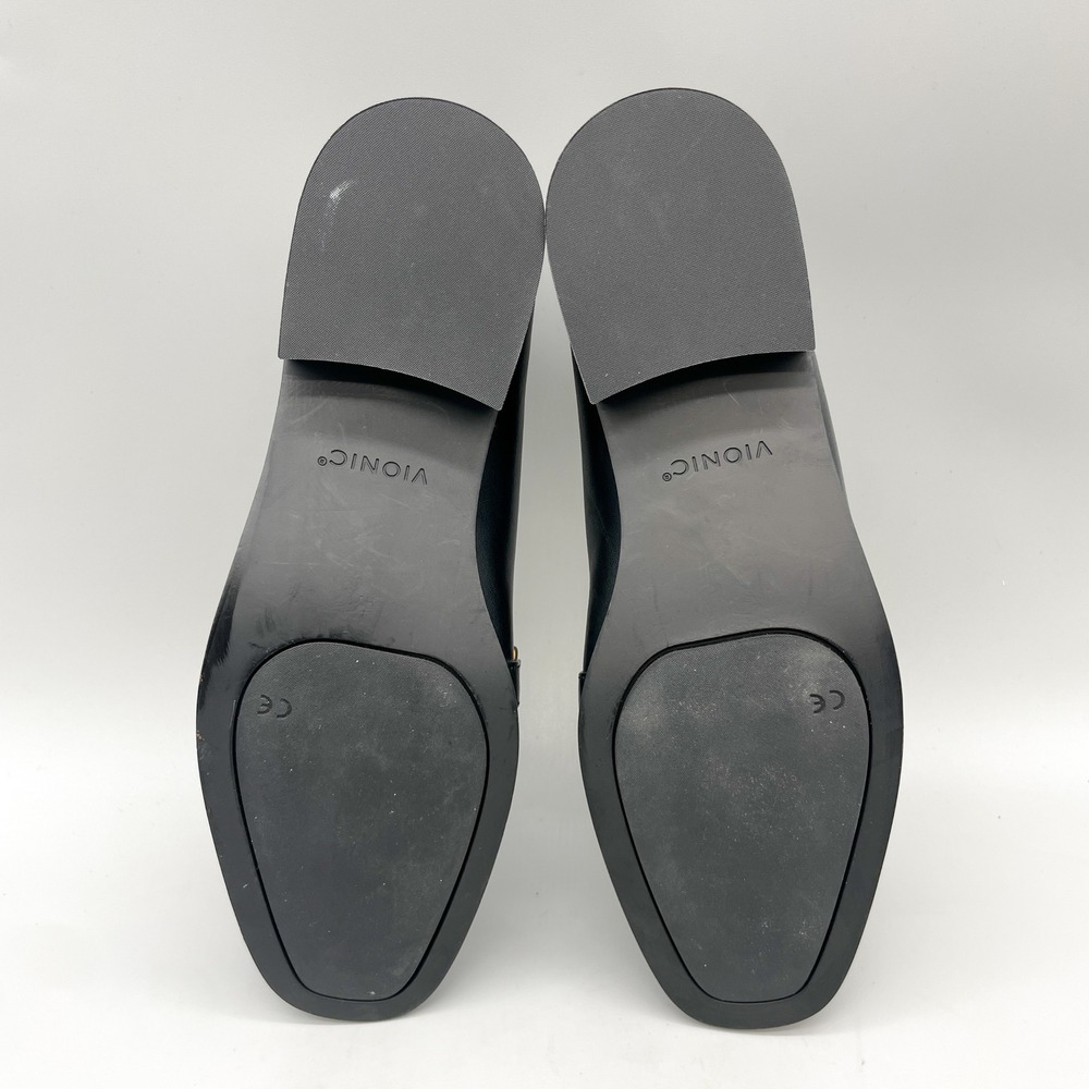 Vionic Black Leather Loafers with Brass Chain Accent - Picture 7 of 12